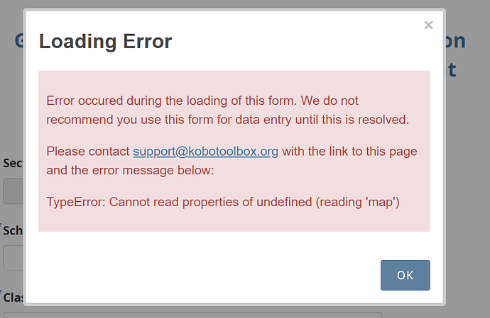 ERROR MESSAGE KOBOTOOLBOX