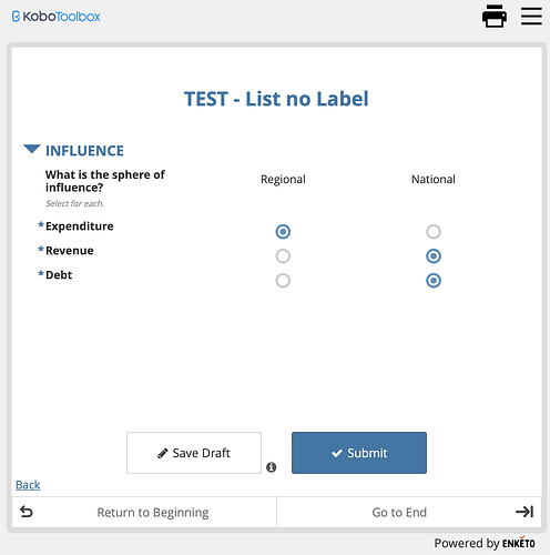 select_one with appearance list-nolabel